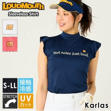 LOUDMOUTH  ゴルフウェア ノースリーブ シャツ レディース 夏 無地 袖フリル エコ スムース素材 ストレッチ 接触冷感  UVカット  2023ss 敬老の日 プレゼント ギフト