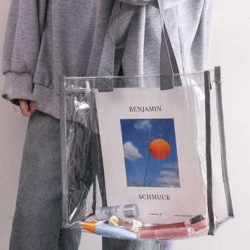 クリアバッグ ビニールバッグ メッシュバッグトートバッグ 透明バッグ 夏用 大容量 レディース 肩掛けバッグ ビーチバッグ 通勤通学 A4収納可能 アジアン風 麻布ポーチ付き 学生 ママバッグ