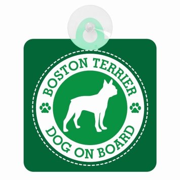 セーフティサイン DOG ON BOARD BOSTON TERRIER ボストンテリア グリーン 安全運転 車内用 吸盤タイプ 煽り運転対策 収れん火災防止タイプ 安全対策 カーサイン 吸盤 肉球マーク