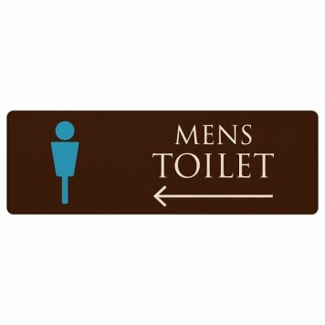 トイレ プレート 木製 MENS ブラウン＆カラー 左 矢印 長方形 27x9cm方向案内 進路ドア サインプレート ピクトサイン トイレマーク表示 案内 注意 施設 御手洗 TOILET おしゃれ シンプル 安全対策