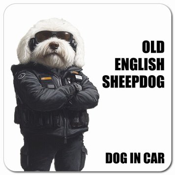 名入れ可 Old English Sheepdog オールドイングリッシュシープドッグ カーサイン 車 マグネット 強力 13x13cm 正方形 セキュリティガード風 ちょい悪 マグネットステッカー 犬 安全対策 煽り運転 屋外 防水 屋内