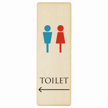 トイレ プレート 木製 男女マーク ホワイト＆カラー 左 矢印 長方形 縦書き 4x12cm 方向案内 進路ドア サインステッカー ピクトサイン トイレマーク表示 案内 注意 施設 御手洗 TOILET おしゃれ シンプル 安全対策