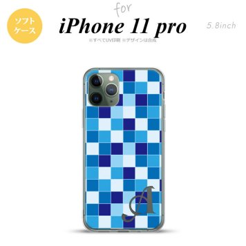 iPhone11Pro iPhone11 Pro スマホケース ソフトケース スクエア モザイク 青 +アルファベット メンズ レディース nk-i11p-tp1020i