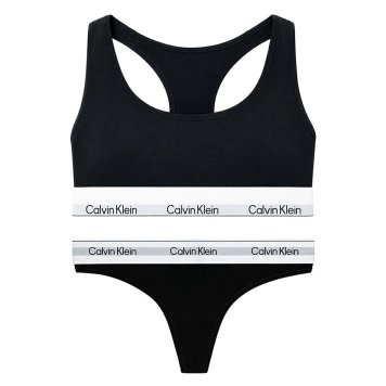 カルバンクライン Calvin Klein(CK) ブラ&ショーツ Tバック セット ロゴ 無地 ノンワイヤー アンダーウェア インナー 下着 QF8493+QF8518 レディース ブラック