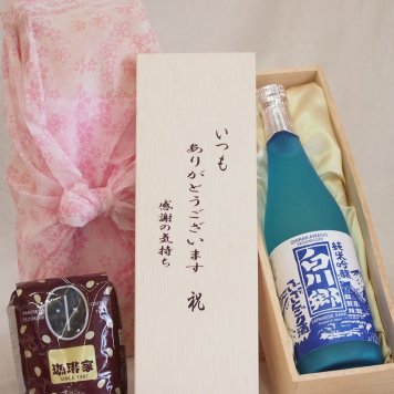 贈り物いつもありがとう木箱と珈琲豆セットオススメ珈琲豆(特注ブレンド200g)三輪酒造 純米吟醸白川郷ささにごり (岐阜県) 720ml