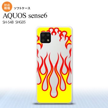 SH-54B SHG05 AQUOS sense6 スマホケース ソフトケース ファイヤー 炎 クリア 黄 メンズ レディース nk-sens6-tp1311