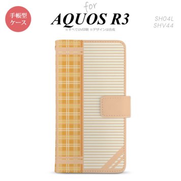 SH-04L/SHV44 AQUOS R3 手帳型スマホケース カバー チェック ボーダー オレンジ  nk-004s-r3-dr1602