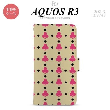 SH-04L/SHV44 AQUOS R3 手帳型スマホケース カバー トランプ クラブ ベージュ ピンク  nk-004s-r3-dr534