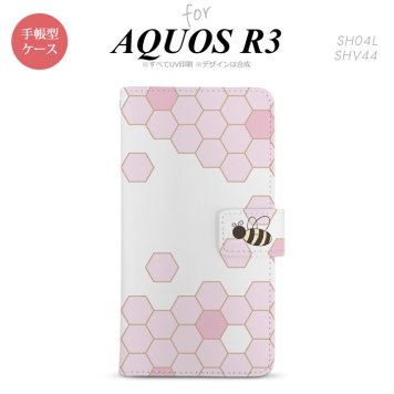 SH-04L/SHV44 AQUOS R3 手帳型スマホケース カバー ハニー クリア ピンク  nk-004s-r3-dr1687