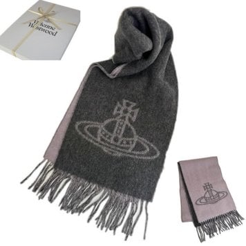 ヴィヴィアンウエストウッド マフラー Vivienne Westwood 81030006 W01MK P410 Double Face Scarf ANTHRACITE グレー リバーシブル ビッグオーブロゴ