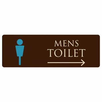 トイレ プレート 木製 MENS ブラウン＆カラー 右 矢印 長方形 18x6cm 方向案内 進路ドア サインプレート ピクトサイン トイレマーク表示 案内 注意 施設 御手洗 TOILET おしゃれ シンプル 安全対策
