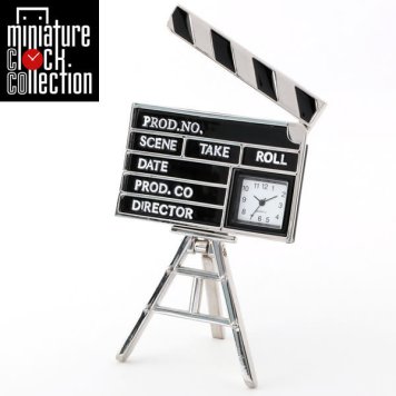 ミニチュア クロック 置時計 カチンコ型 日本製クォーツ おしゃれ 小さい アナログ 卓上 インテリア デザイン かわいい 雑貨 ギフト C3333-BK