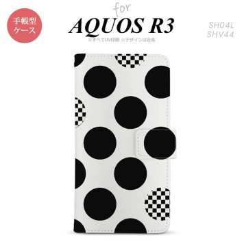 SH-04L/SHV44 AQUOS R3 手帳型スマホケース カバー 水玉 白 黒  nk-004s-r3-dr1112