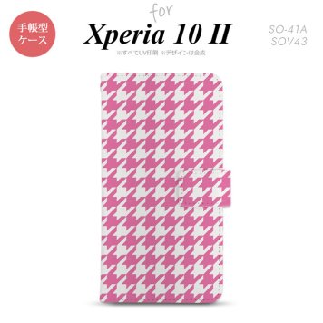 Xperia10 II 手帳型 スマホケース 全面印刷 おしゃれ ストラップホール有り 千鳥 格子 大 ピンク白 nk-004s-xp102-dr917