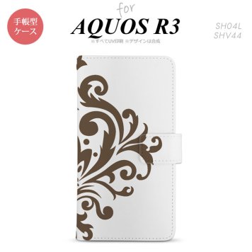 SH-04L/SHV44 AQUOS R3 手帳型スマホケース カバー ダマスク 茶  nk-004s-r3-dr1036