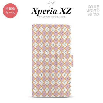 【手帳型 スマホ カバー ケース】【SO01J】【エクスペリア XZ 】手帳型 ケース SO-01J スマホ カバー XPERIA XZ エクスペリア アーガイル ピンク×グレー nk-004s-so01j-dr1411【メール便送料無料】