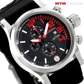 エム ティー エム HYPERTEC CHRONO クォーツ 電池式 腕時計 ブランド メンズ クロノグラフ MTM HC3-SS4-RED1-BR2S-A アナログ ブラック 黒