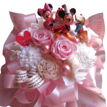ディズニー 花束風ギフト 枯れない プリザーブドフラワー ミッキー ミニーB ケース付き