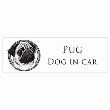イラスト付 ドッグ カーステッカー Dog in Car パグ A タイプ セーフティサイン 犬種別 長方形 15x5cm シール リア あおり運転対策 Dog Sticker 安全対策 カーサイン