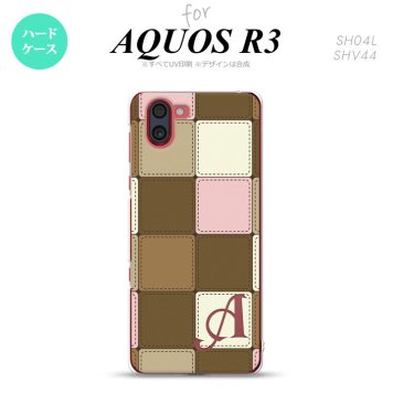SH-04L SHV44 R3 AQUOS R3 スマホケース カバー パッチワーク ミックスD 茶 +アルファベット nk-r3-1674i