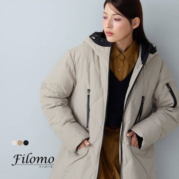 ダウン コート フード 付き レディース Filomo ダウンコート ミディアム丈 あたたかい 冬 アウター 大きいサイズ 綿 ブランド 通勤 30代 40代 50代 ギフト プレゼント (08000267r) クリスマス 母の日 女性 バレンタイン 成人祝い