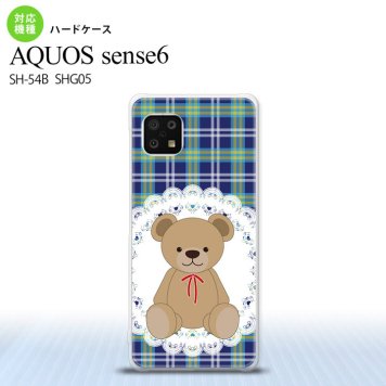 SH-54B SHG05 AQUOS sense6 スマホケース ハードケース くま チェック レース 青 メンズ レディース nk-sens6-758