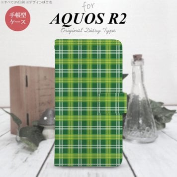 SH-03K/SHV42/706SH AQUOS R2 手帳型スマホケース カバー チェック 緑  nk-004s-r2-dr436