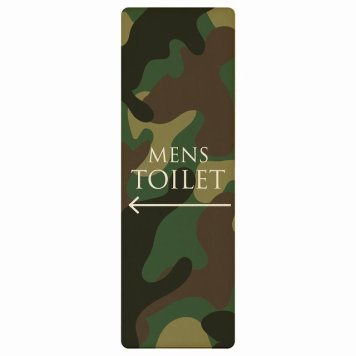 トイレ プレート 木製 MENS 文字タイプ 迷彩 カラー 左 矢印 長方形 縦書き 4x12cm 方向案内 進路ドア サインステッカー ピクトサイン トイレマーク表示 案内 注意 施設 御手洗 TOILET おしゃれ シンプル 安全対策