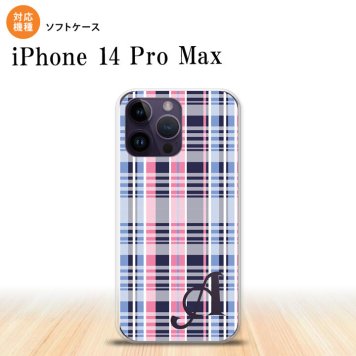 iPhone14 ProMax iPhone14 Pro Max スマホケース 背面ケースソフトケース チェック B ピンク 青 +アルファベット 2022年 9月発売 nk-i14pm-tp440i