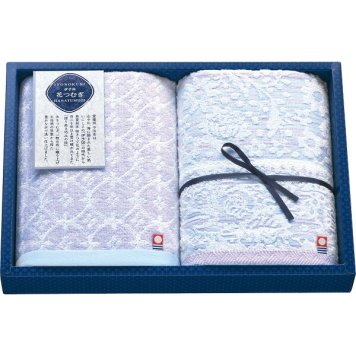 今治タオル 伊予国 花つむぎ フェイスタオル 2枚セット [26-7535-032] IH2531 ｜ 綿100％ 34×75cm 更紗をレース風にアレンジした品格ある花柄 ｜ ギフト 贈り物 内祝い お返し 出産祝い 結婚祝い 香典返し 御見舞い ご挨拶 ｜ タオルギフト 日本製  ｜ 化粧箱入
