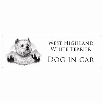 イラスト付 ドッグ カーステッカー Dog in Car ウェストハイランドホワイトテリア B タイプ セーフティサイン 犬種別 長方形 15x5cm シール リア あおり運転対策 Dog Sticker 安全対策 カーサイン