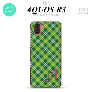 SH-04L SHV44 R3 AQUOS R3 スマホケース カバー チェック A 緑 +アルファベット nk-r3-435i
