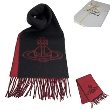 ヴィヴィアンウエストウッド マフラー Vivienne Westwood 81030006 W01MK N401 Double Face Scarf BLACK RED ブラック リバーシブル ビッグオーブロゴ