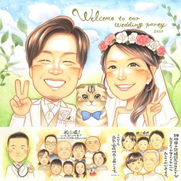 結婚式のプレゼントに、意外に喜ばれる手描き似顔絵のプレゼント。大切なお祝いにも安心してご注文いただけます。 似顔絵 ギフト 結婚式 手描き 贈り物 名入れ プレゼント 結婚式 婚礼 記念 ウェディング ブライダル カップル 新郎 両親 新婦 名入れ 下書き確認 修正無料 かわいい そっくり サプライズ 親孝行 結婚式 一生もの ウェディング 思い出 感動 闘病中の方への励まし 贈答品 ホワイトデー
