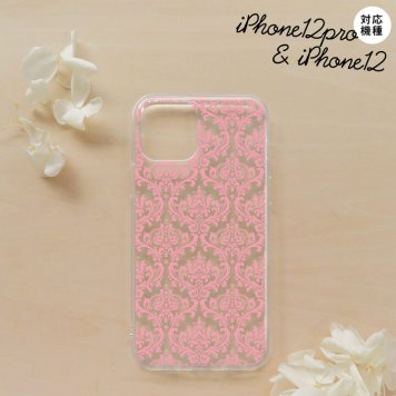 iPhone12/iPhone12pro iPhone12 / iPhone12pro スマホケース ソフトケース ダマスク B クリア ピンク メンズ レディース nk-i12-tp1025