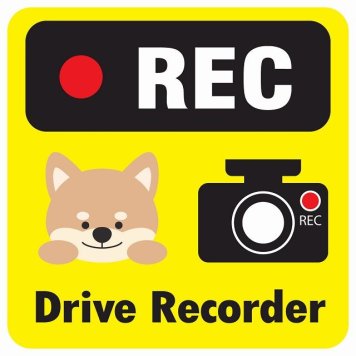 ドラレコ ステッカー シール REC Drive Recorder いぬ イエロー 13x13cm 正方形 おしゃれ かわいい ドラレコシール 安全対策 危険運転 煽り運転 前後 アニマル 動物 イラスト付 ドライブレコーダー 録画 カーサイン
