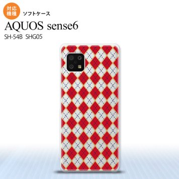SH-54B SHG05 AQUOS sense6 スマホケース ソフトケース アーガイル クリア 赤 メンズ レディース nk-sens6-tp1404