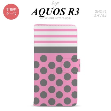 SH-04L/SHV44 AQUOS R3 手帳型スマホケース カバー ドット ボーダー ピンク  nk-004s-r3-dr782