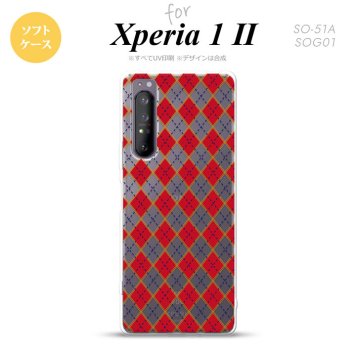 Xperia 1 II 5G スマホケース 背面カバー ストラップホール有り ソフトケース アーガイル クリア 赤 ストラップホール おしゃれ かわいい かっこいい メンズ レディース nk-xp12-tp1404