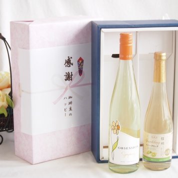 感謝の贈り物ボックス 華やかな香りカリフォルニアワインと国産ワインセット(信州シャインマスカット＆ナイアガラ スパークリングワインやや甘口(長野県)500mlアイアンストン オブセッション シンフォニー(アメリカ)750ml
