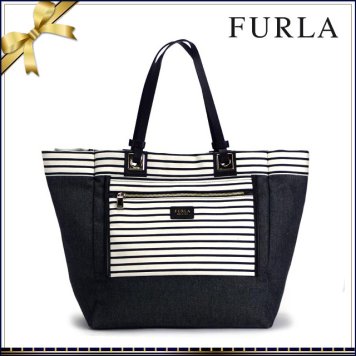 FURLA フルラ トートバッグ リバーシブル FURLA トート バッグ TRIBE ボーダー デニム レディースブランド 人気