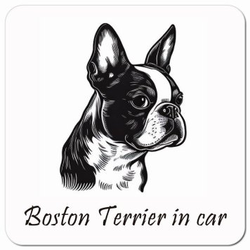 イラスト付 Dog in Car ボストンテリア Aタイプ カーサイン 車 マグネットステッカー 犬 マグネット 強力 13x13cm 正方形 おしゃれ かわいい ドラレコステッカー 安全対策 危険運転 煽り運転 アニマル 動物 犬種別 屋外 防水 屋内