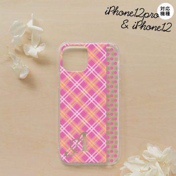 iPhone12/iPhone12pro iPhone12 / iPhone12pro スマホケース ソフトケース タータン ドット ピンク +アルファベット メンズ レディース nk-i12-tp1532i