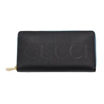 グッチ　GUCCI　ラウンドファスナー長財布　658691 0AAAZ 1199　ブラック　ブルー　バイカラー　レザー　エンボス　グッチロゴ　レザー ウォレット　Outlet　アウトレット