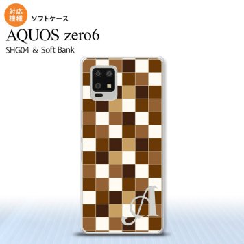 SHG04 SHG04 ZERO6 AQUOS zero6 スマホケース ソフトケース スクエア モザイク 茶 +アルファベット メンズ レディース nk-zero6-tp1021i