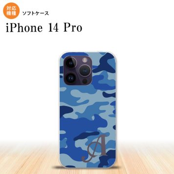 iPhone14 Pro iPhone14 Pro スマホケース 背面ケースソフトケース ウッドランド 迷彩 A 青 +アルファベット 2022年 9月発売 nk-i14p-tp1152i
