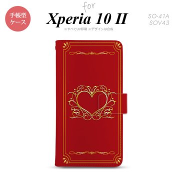 Xperia10 II 手帳型 スマホケース 全面印刷 おしゃれ ストラップホール有り ハート 飾り 赤 金 nk-004s-xp102-dr618