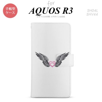 SH-04L/SHV44 AQUOS R3 手帳型スマホケース カバー 黒翼 ハート ピンク  nk-004s-r3-dr465