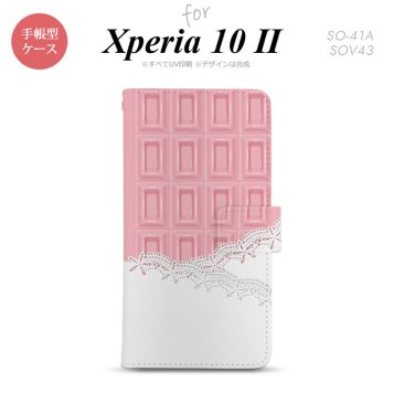 Xperia10 II 手帳型 スマホケース 全面印刷 おしゃれ ストラップホール有り チョコ ストロベリー レース ピンク nk-004s-xp102-dr739