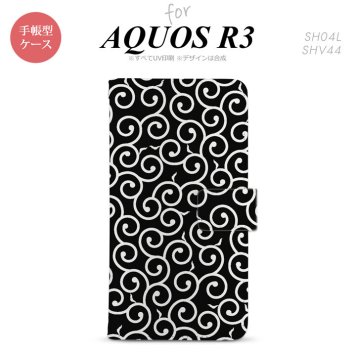 SH-04L/SHV44 AQUOS R3 手帳型スマホケース カバー 唐草 黒 白  nk-004s-r3-dr1130
